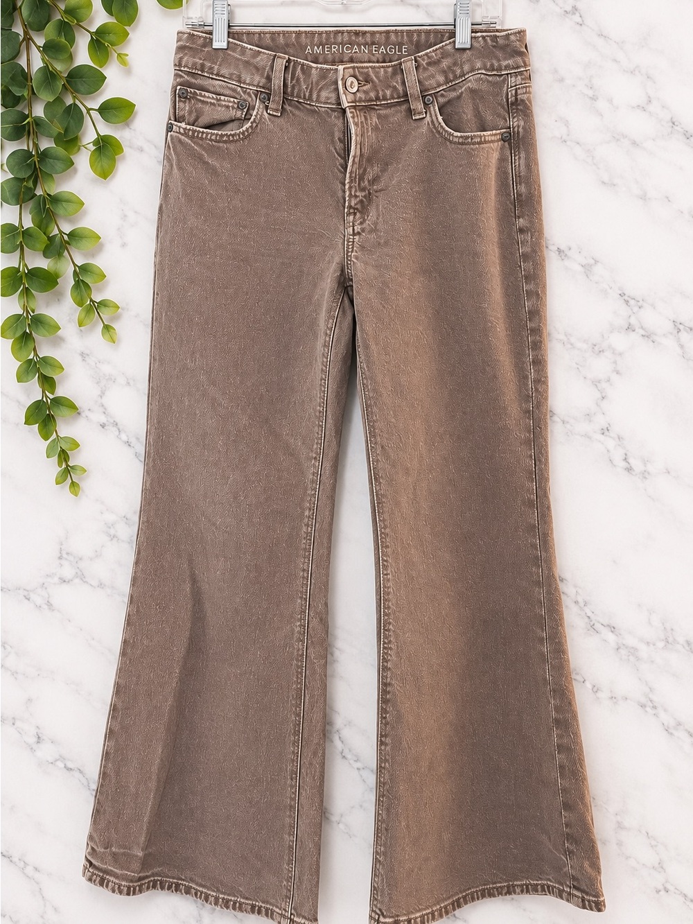 American Eagle Outfitters Low-Rise Flare jeans in a gorgeous washed brown/taupe